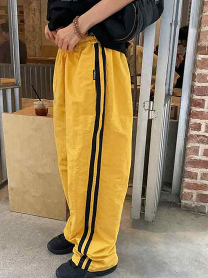 Contrast Color Stripe Patchwork Wide Leg Pants