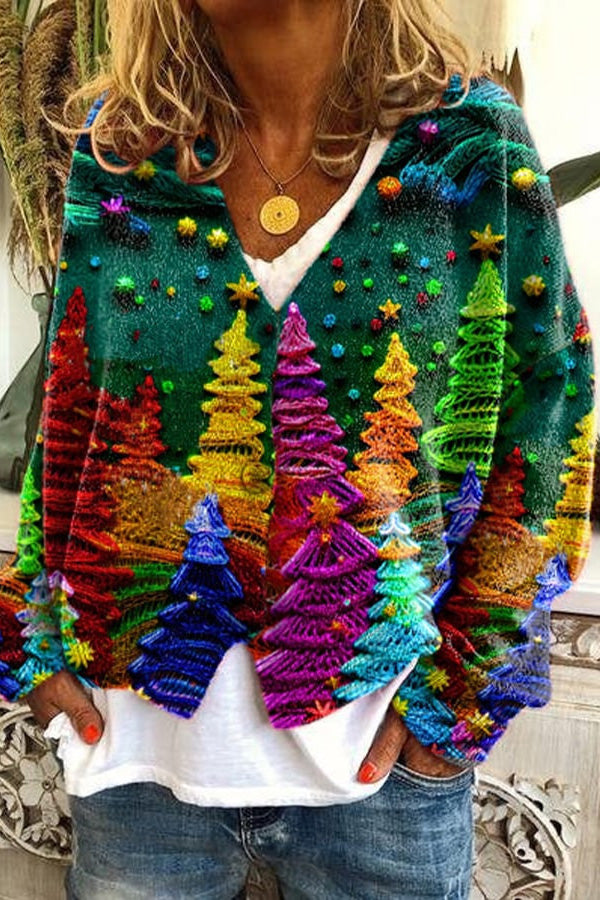 Fun and Chic Long Sleeved Cardigan with Fun Printed Buttons