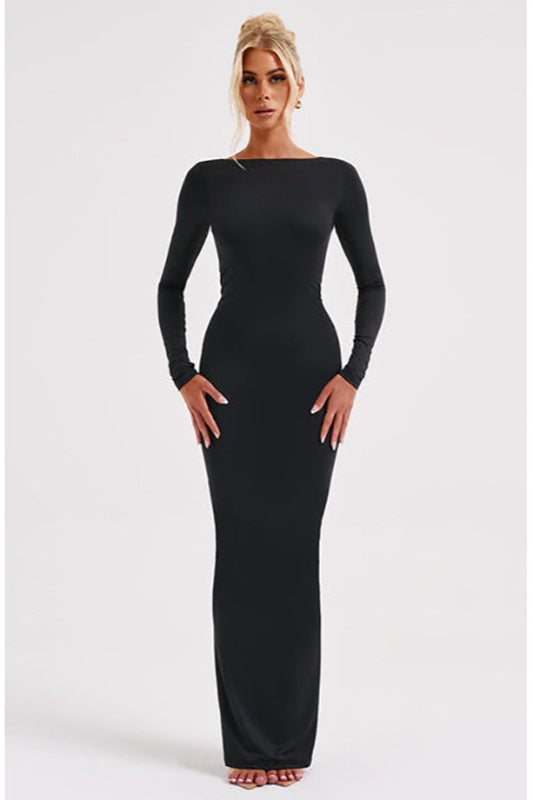 Backless Long Sleeve Ruched Mermaid Formal Gown