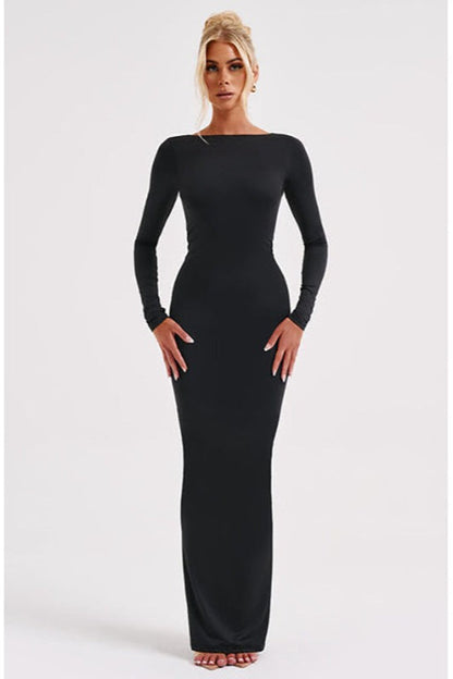 Backless Long Sleeve Ruched Mermaid Formal Gown