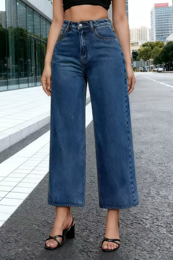 Stylish High-waisted Casual Pocket Straight Leg Jeans