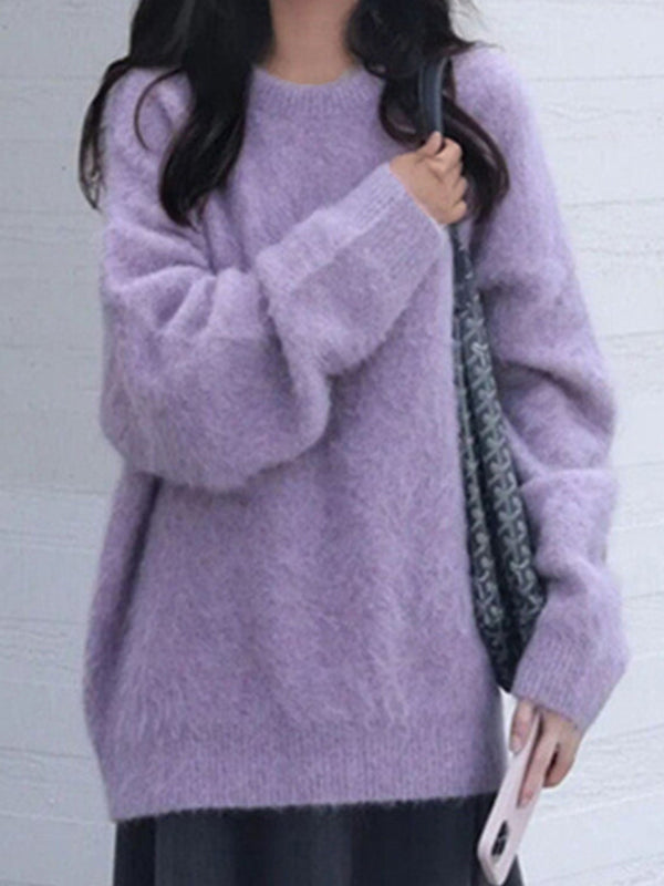 Fuzzy Solid Pullover Sweater