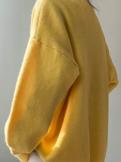 Solid V Neck Breasted Knit Cardigan