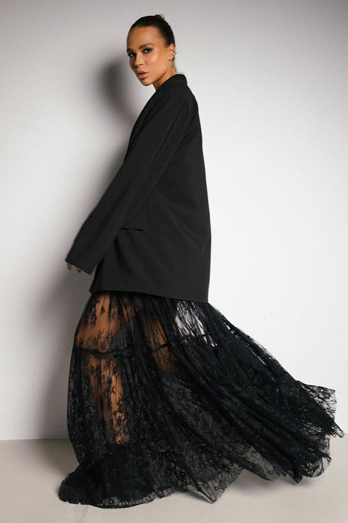 High Waist Black Sexy Lace Sheer Skirt