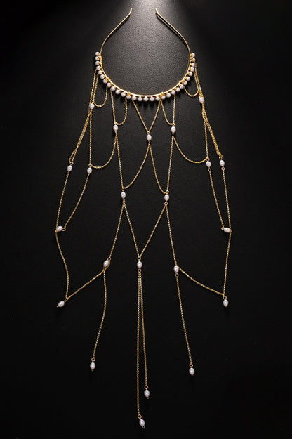 Fashionable Mesh Pearl Tassel Headband
