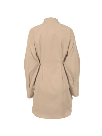 Fold Pleated Detail Shirt Mini Dress