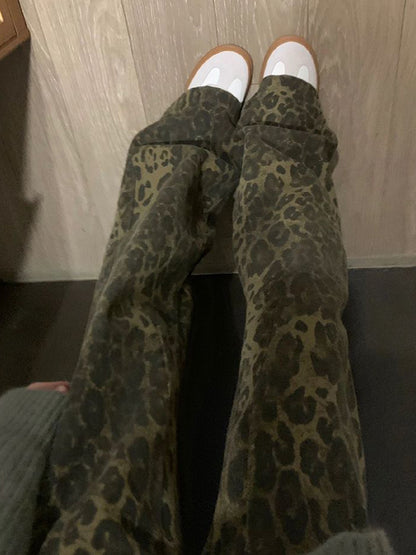 Retro Leopard Print Boyfriend Jeans