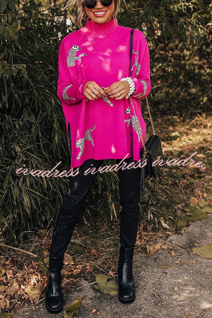 Cozy and Kind Leopard Slit Relaxed Sweatshirt