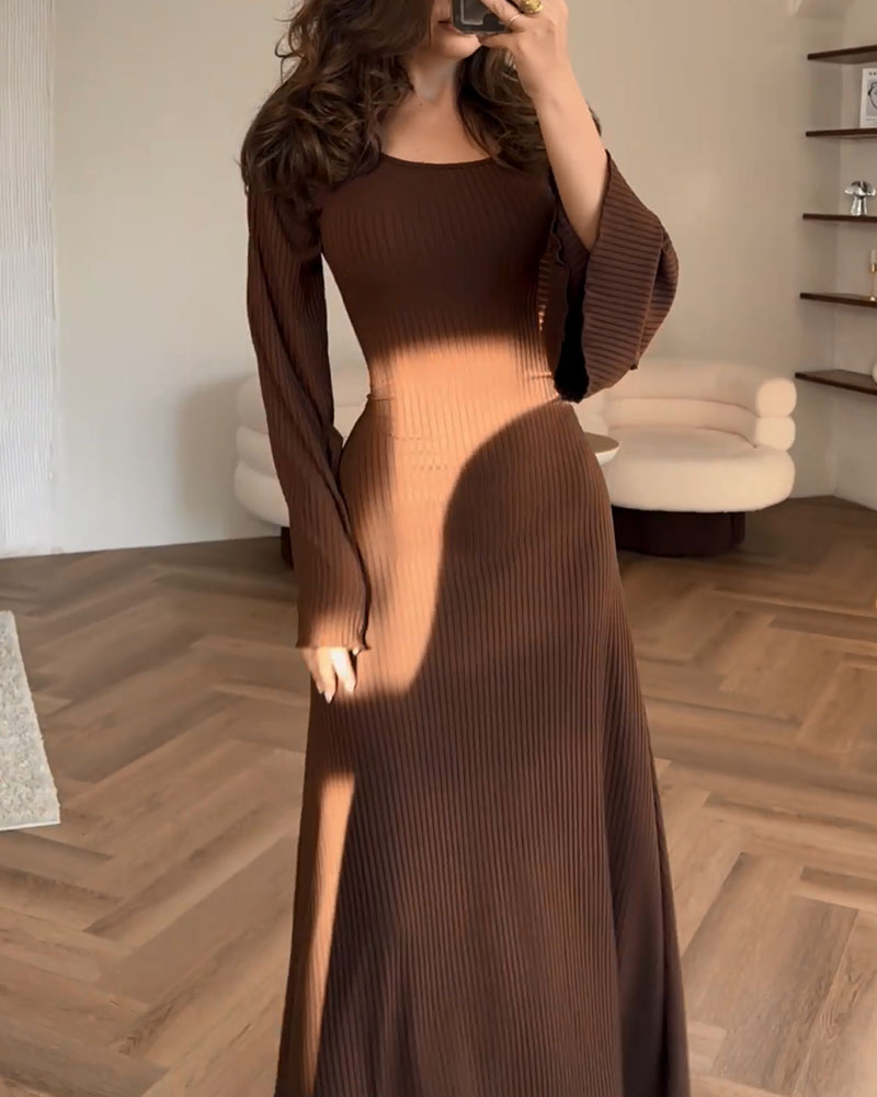 Lavender Ribbed Knit  Sleeve Maxi Dress