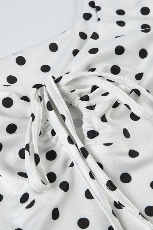 Polka Dot Plunge V-Neck Tie Front Keyhole Bodycon Mini Dress