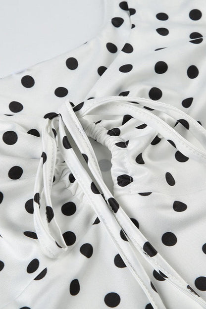 Polka Dot Plunge V-Neck Tie Front Keyhole Bodycon Mini Dress