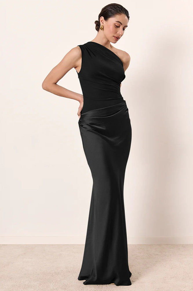 | One-shoulder Sleeveless Tailored Maxi Dress