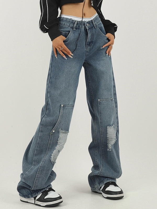 Washed Tattered Dangle Boyfriend Jeans