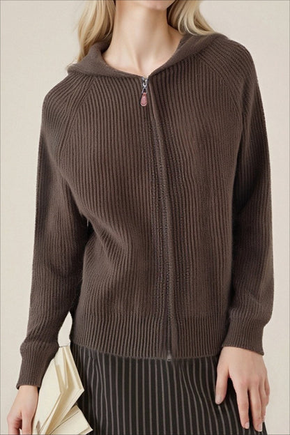 Oversized Hooded Zipper Sweater