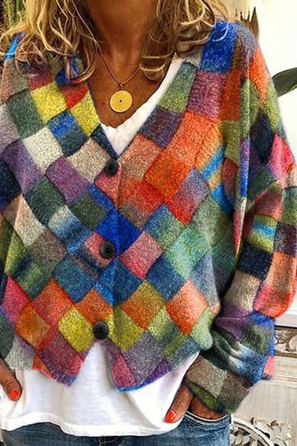 Fun and Chic Long Sleeved Cardigan with Fun Printed Buttons
