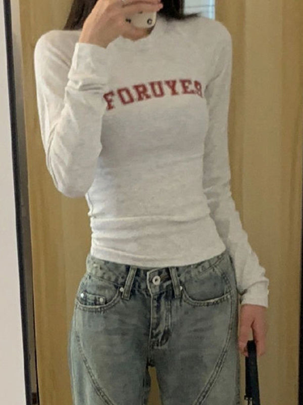 Letter Print Slim Long Sleeve Knit