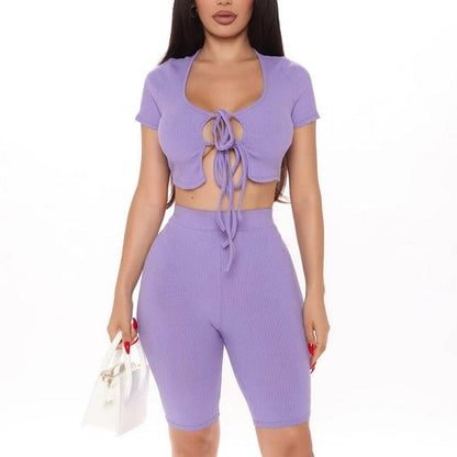 KittenAlarm - Cady Lace Front Crop Top & High Waist Short Set
