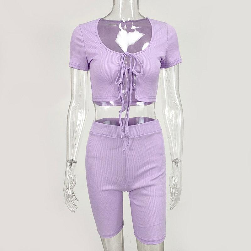 KittenAlarm - Cady Lace Front Crop Top & High Waist Short Set
