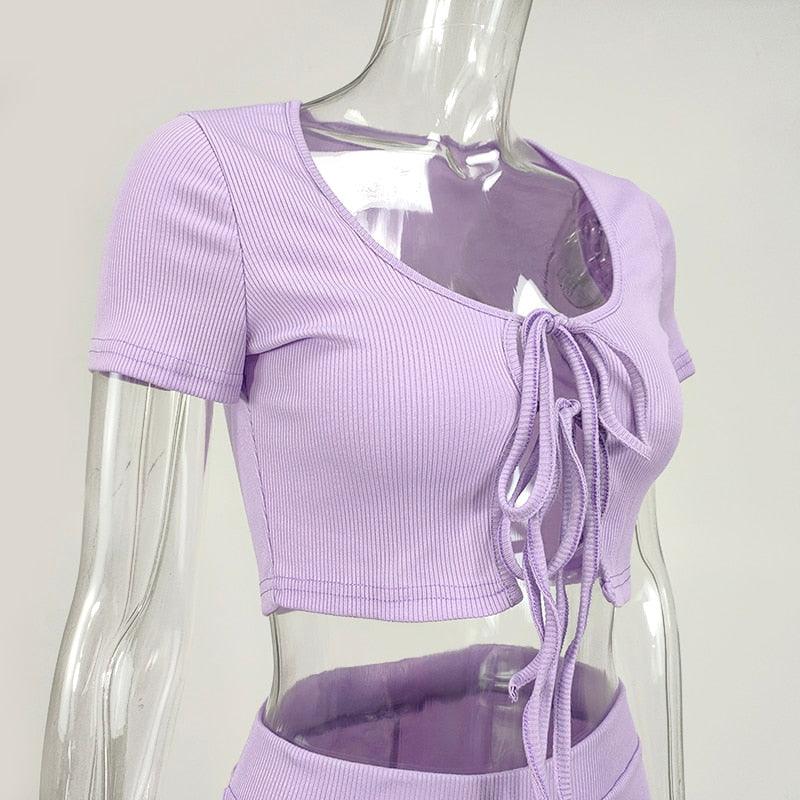 KittenAlarm - Cady Lace Front Crop Top & High Waist Short Set