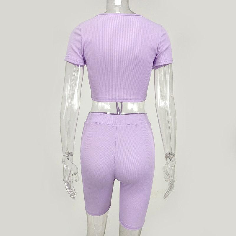 KittenAlarm - Cady Lace Front Crop Top & High Waist Short Set