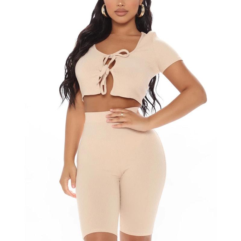 KittenAlarm - Cady Lace Front Crop Top & High Waist Short Set