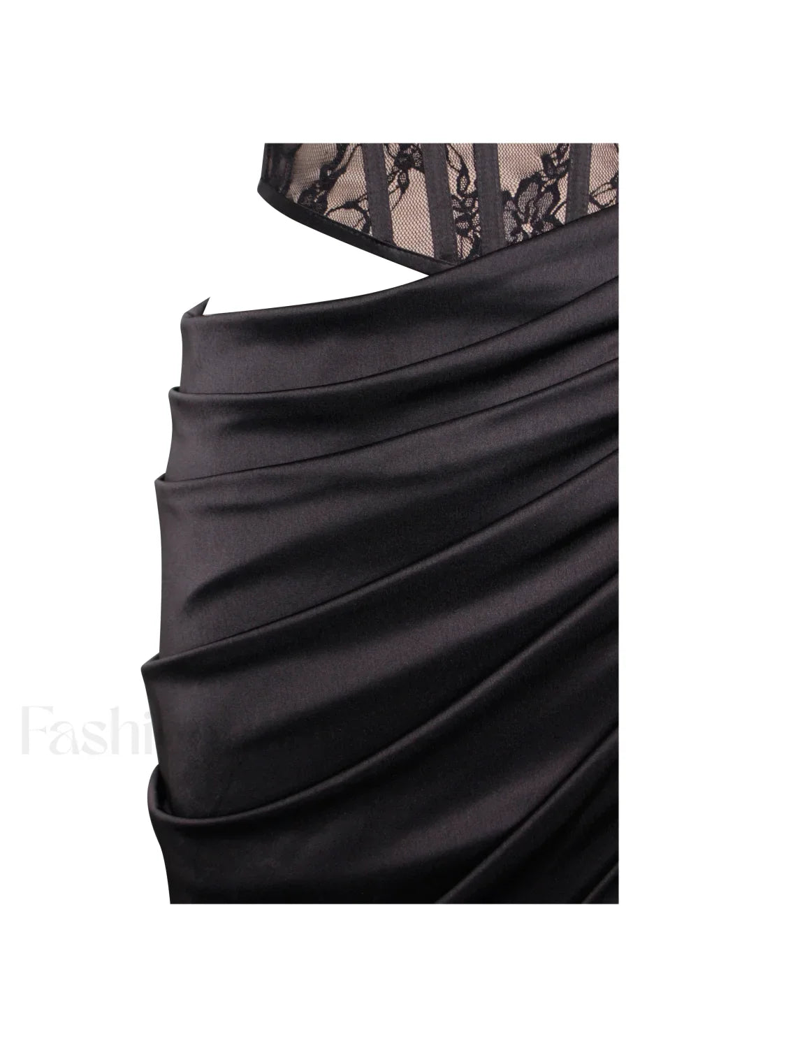 Callie Black Lace Satin Graceful Corset High Slit Gown