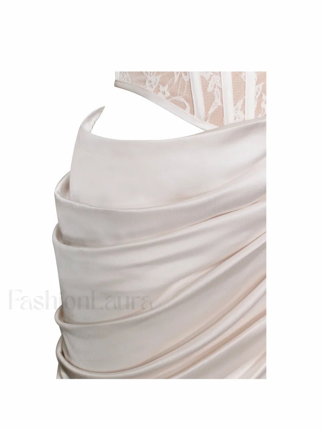 Callie Pearl White Lace Graceful Satin Corset High Slit Gown