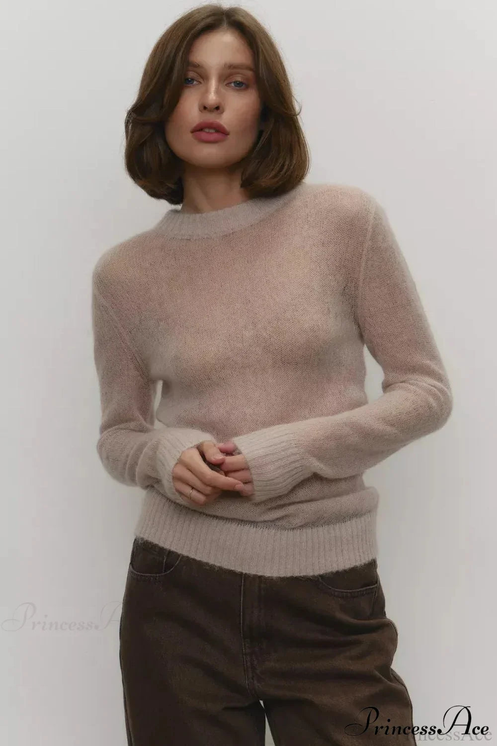 Candy Pastels Sheer Crew Neck Lightweight Knit Top