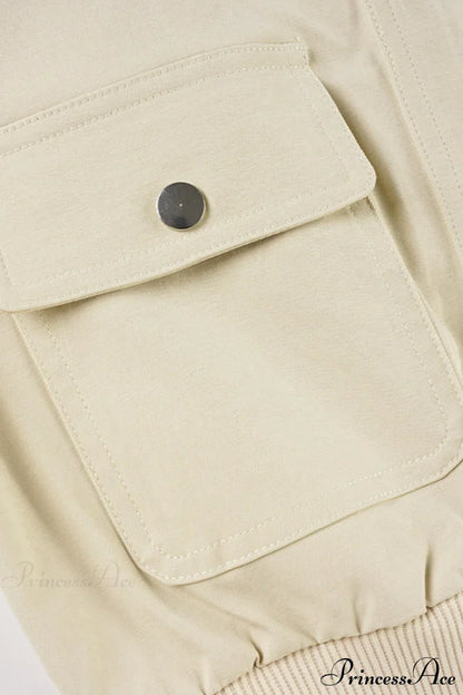 Cargo Zip Pocket Stand Collar Waist Casual Jacket