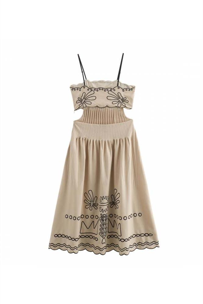 Scalloped Embroidery Crop Cami Pleated Wide Leg Linen Set