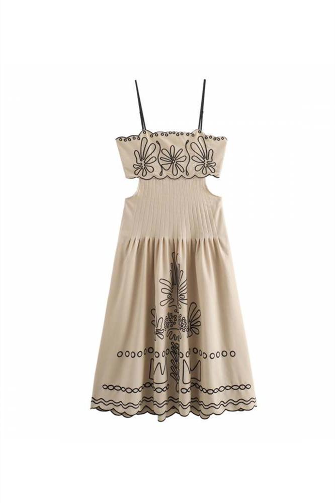 Scalloped Embroidery Crop Cami Pleated Wide Leg Linen Set