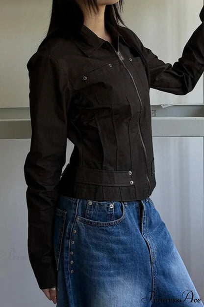 Casual Cargo Solid Lapel Zip Jacket