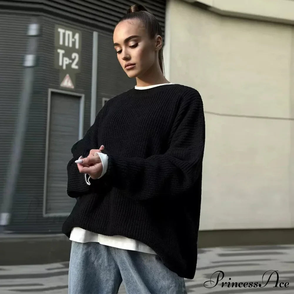 Casual Elegant Striped Cozy Oversize Autumnal Gray Fashionable Sweater
