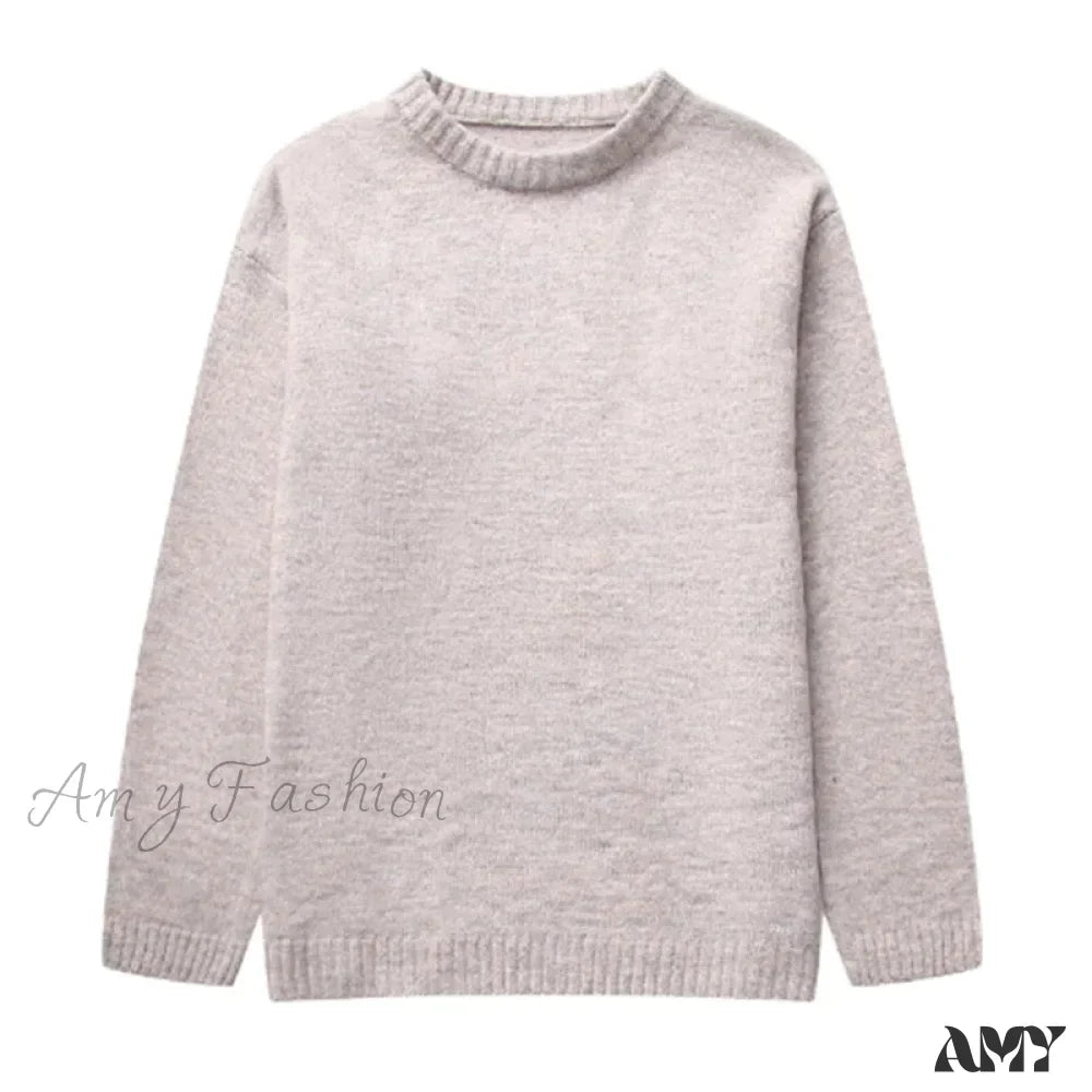Casual Knitted Solid Women Pullover O-neck Long Sleeve Loose Female Fashion Sweater