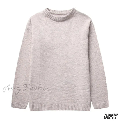 Casual Knitted Solid Women Pullover O-neck Long Sleeve Loose Female Fashion Sweater