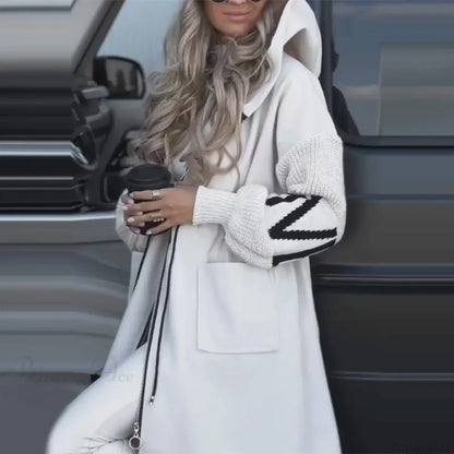 Casual Long Patchwork Lace-Up Overcoat