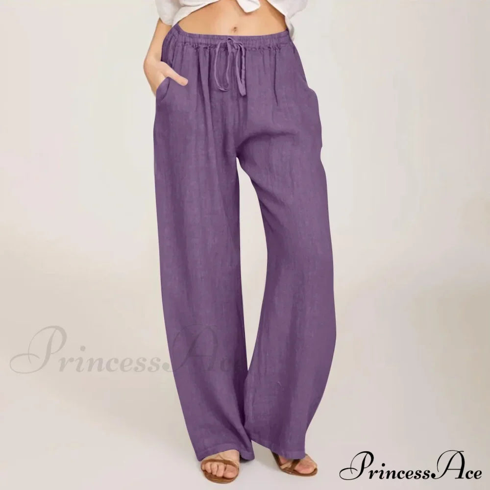 Casual Solid Drawstring Patchwork Low-Waisted Flare Spring Summer Pants
