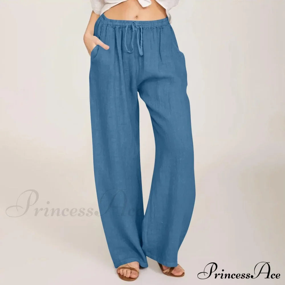 Casual Solid Drawstring Patchwork Low-Waisted Flare Spring Summer Pants