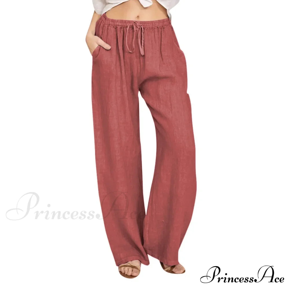 Casual Solid Drawstring Patchwork Low-Waisted Flare Spring Summer Pants