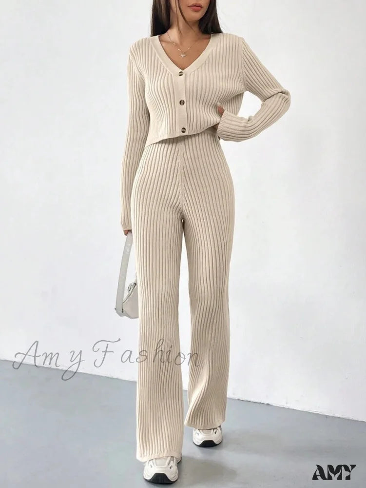 Casual Straight Pants V-Neck Laundry Care Suit