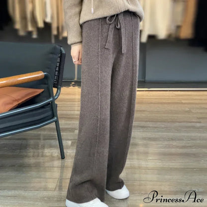 Casual Thick Knitted Elastic High Waist Loose Wide Leg Long Striped Pants