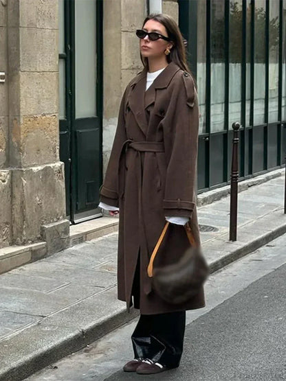 Casual Turn-Down Collar Double-Breasted Overcoat