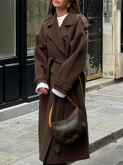 Casual Turn-Down Collar Double-Breasted Overcoat