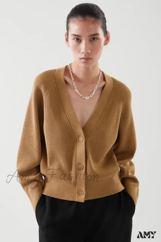 Casual V-neck Ribbed Bat-sleeve Soft Comfortable Cozy Elegant Lightweight Cardigan