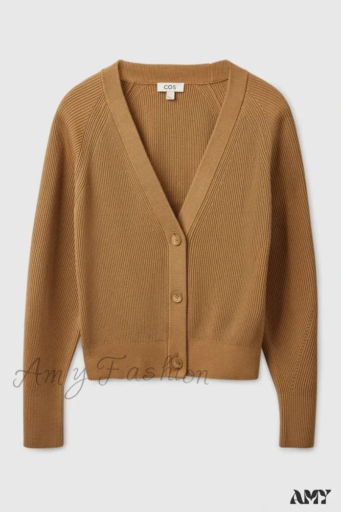 Casual V-neck Ribbed Bat-sleeve Soft Comfortable Cozy Elegant Lightweight Cardigan