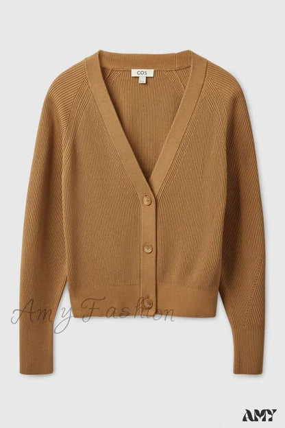 Casual V-neck Ribbed Bat-sleeve Soft Comfortable Cozy Elegant Lightweight Cardigan