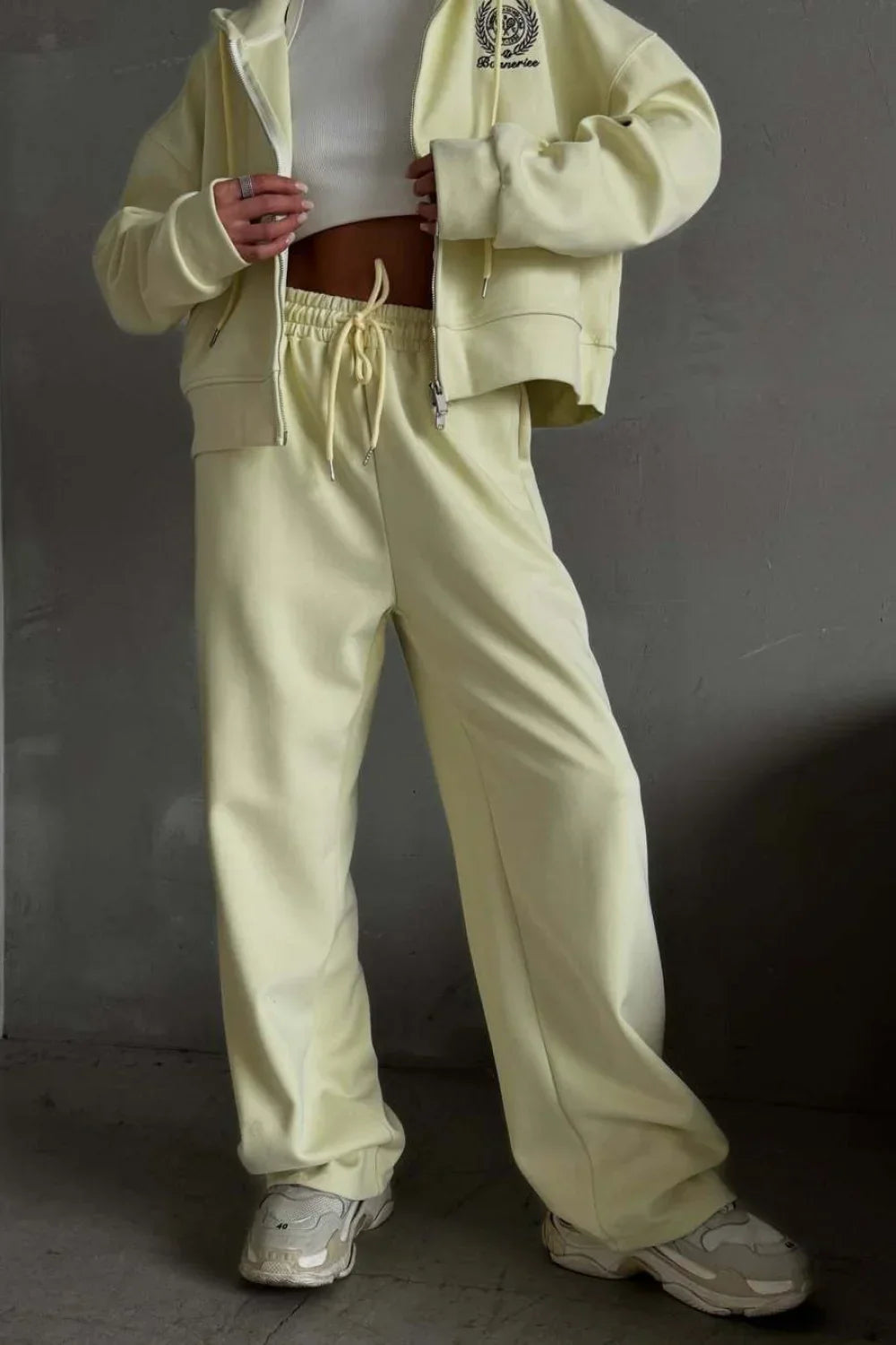 Casual Zip Hooded Embroidered Sweatpants Two Piece Set