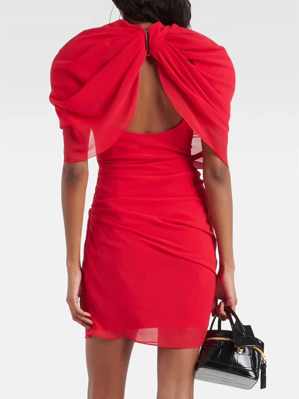 Draped High-Neck Asymmetric Ruched Bodycon Mini Dress