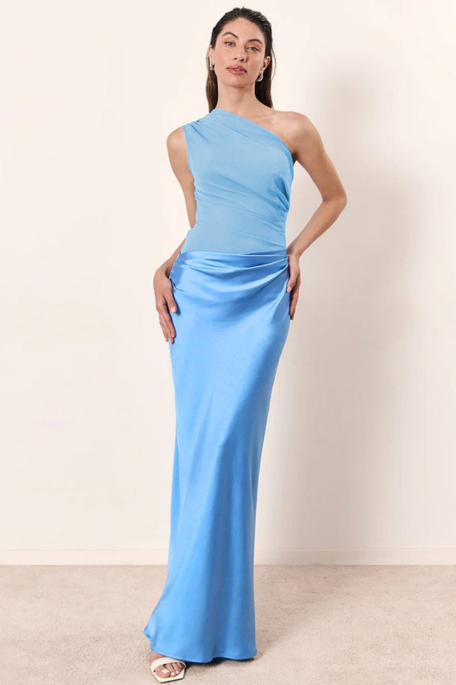 | One-shoulder Sleeveless Tailored Maxi Dress
