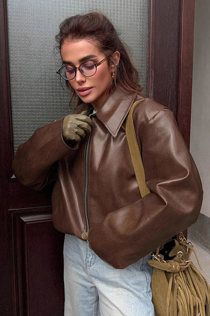 Burgundy Faux Leather Biker Jacket